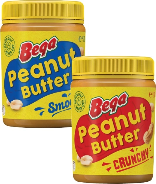 Bega Smooth or Crunchy Peanut Butter 470g