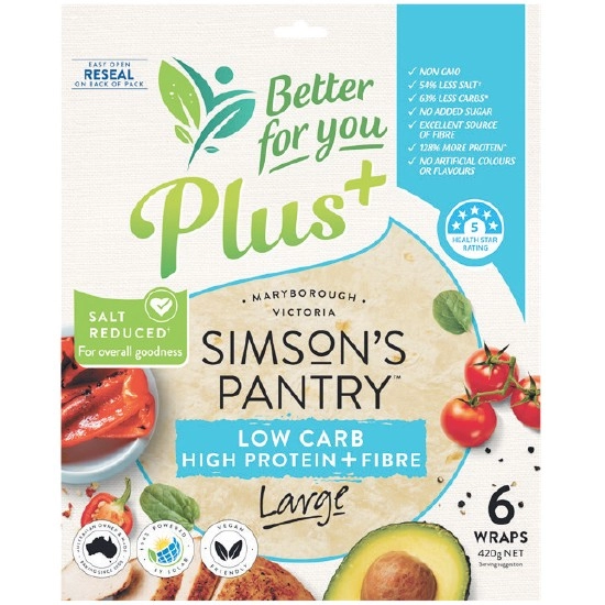 Simson’s Pantry High Protein Low Carb Wrap 420g Pk 6