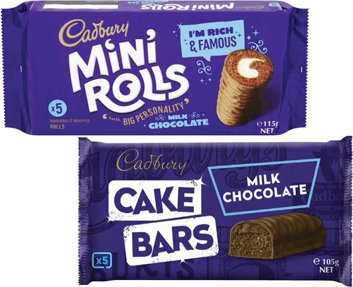 Cadbury Cake Bars or Rolls 105g-125g