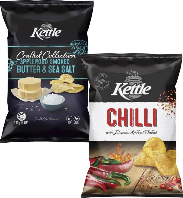 Kettle Potato Chips or Crafted Collection 150g-175g