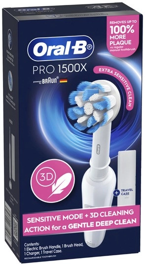 Oral B Pro 1500X Sensitive Clean Electric Toothbrush 1 Pack