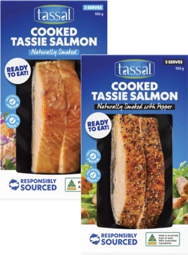 Tassal Hot Smoked Salmon Natural or Peppercorn 150g