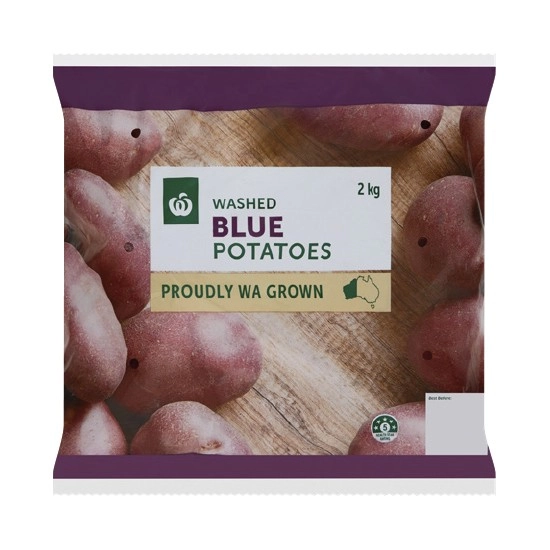 WA Washed Blue Potatoes 2 kg Pack or Australian Lower Carb Potatoes 1.5 kg Pack