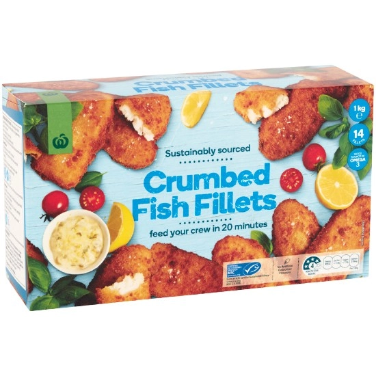 Woolworths Crumbed or Battered Fish Fillets 1 kg – From the Freezer