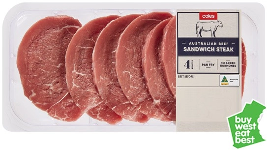 Coles Australian No Added Hormones Beef Sandwich Steak 400g