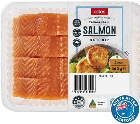 Coles Tasmanian Salmon Portions Skin Off 4 Pack 460g