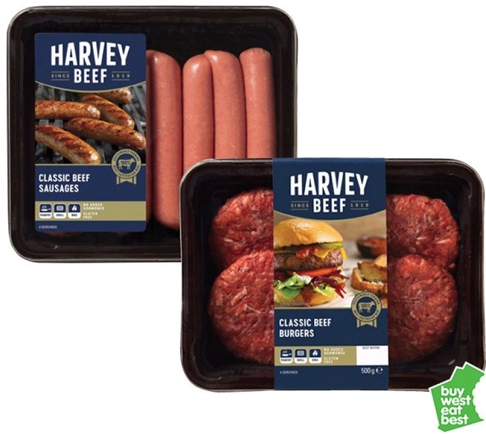 Harvey Beef Classic Beef Sausages or Classic Burgers 500g