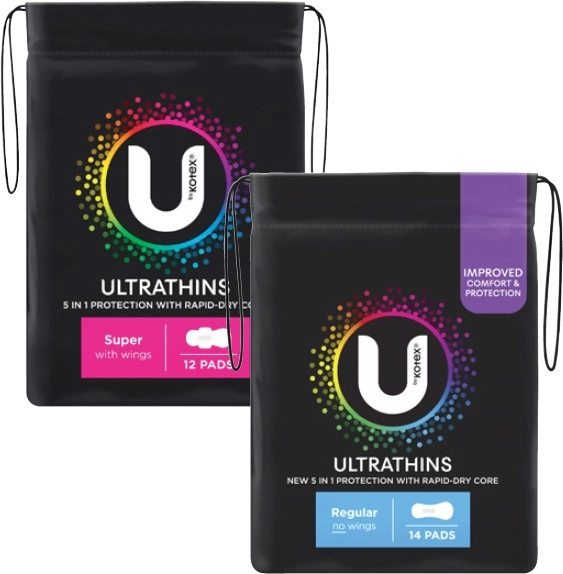 U By Kotex Ultra Thin Pads with Wings Regular 14 Pack or Super 12 Pack