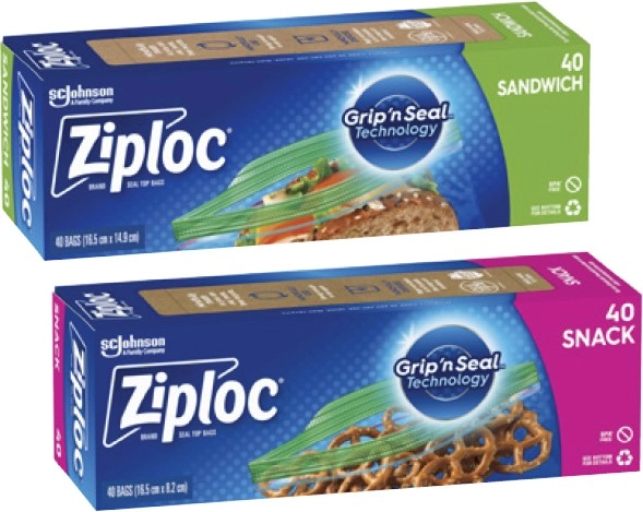 Ziploc Resealable Sandwich or Snack Bags 40 Pack