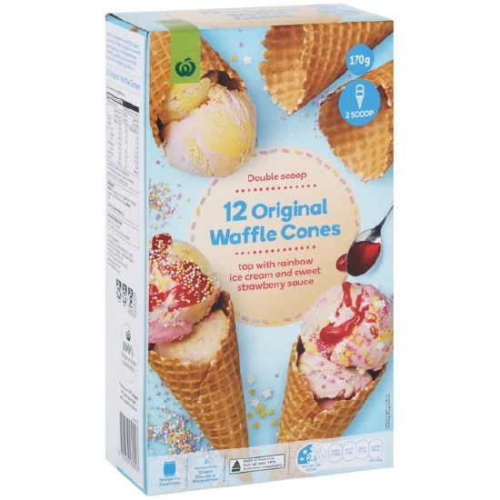 Woolworths Natural Plain Waffle Cones Pk 12