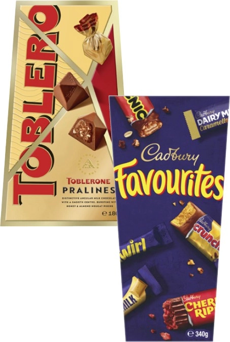 Cadbury Favourites 336g-340g or Toblerone Pralines 180g