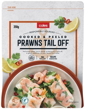 Coles Cooked Prawns Peeled Tail Off 350g