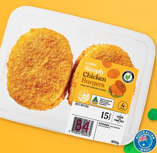 Coles Simply RSPCA Approved Chicken Burgers Plain 4 Pack 400g