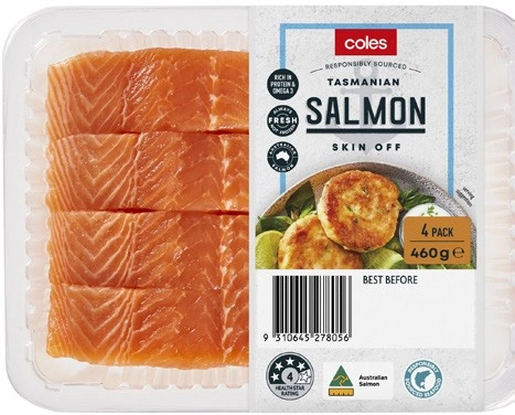 Coles Tasmanian Salmon Portions Skin Off 4 Pack 460g