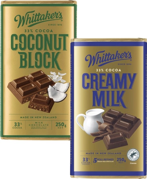 Whittaker's Block Chocolate 200g-250g