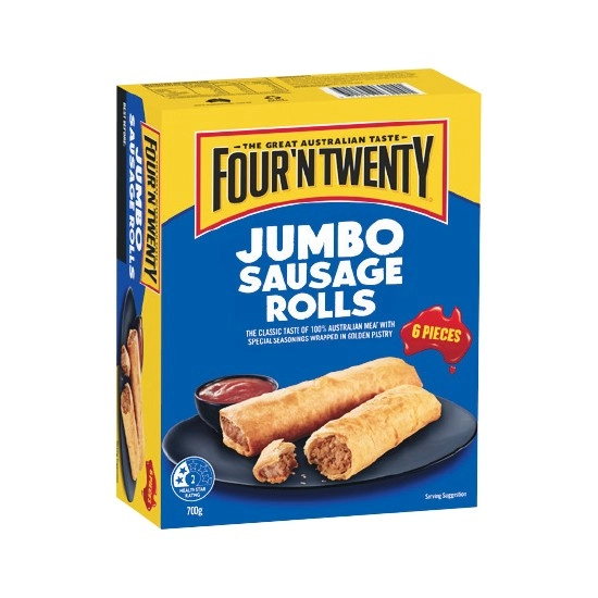 Four’N Twenty Jumbo Sausage Rolls 700g Pk 6 – From the Freezer