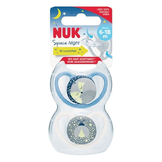 Nuk Space Nights Soother Pk 2 – Assorted