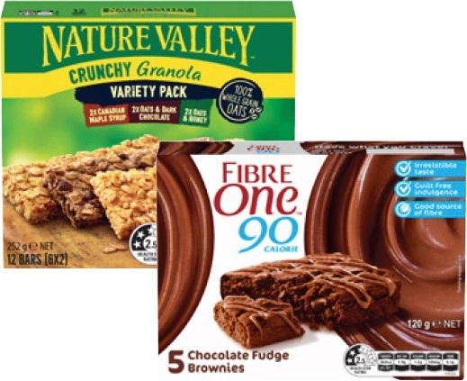 Fibre One Bars or Snacks 100g-120g or Nature Valley Crunchy Bars 252g