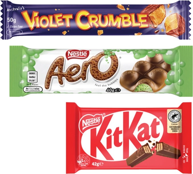 Nestlé Chocolate Bar 35g-55g or Violet Crumble Chocolate Bar 50g