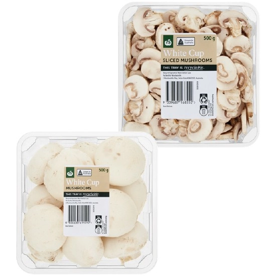 Australian Cup or Sliced Mushrooms 500g Pack