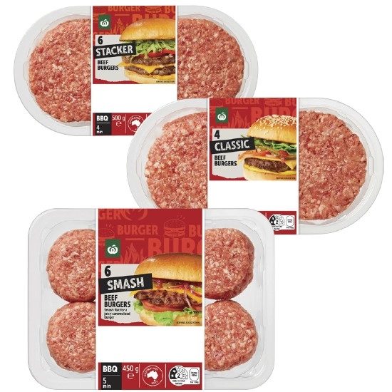 Woolworths Australian Beef Burger Classic, Smash or Stacker Varieties 400-500g