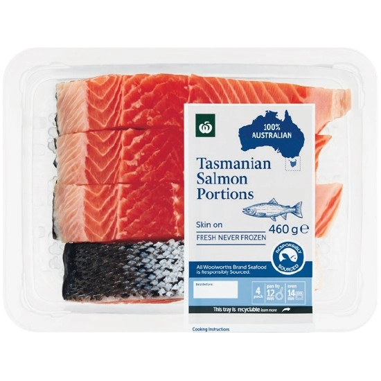 Woolworths Tasmanian Fresh Salmon Portions Skin On 460g Pk 4