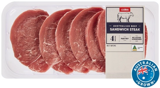 Coles Australian No Added Hormones Beef Sandwich Steak 400g