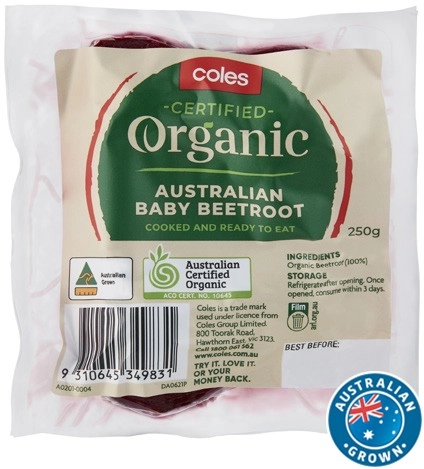 Coles Australian Organic Baby Beetroot 250g Pack