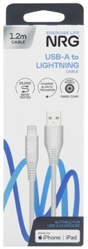 NRG USB A Lightning Cable White 1.2 Metre