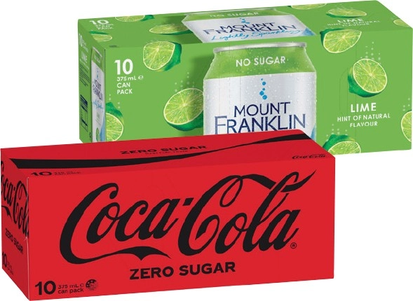 Coca-Cola, Sprite, Fanta or Mount Franklin Lightly Sparkling 10x375mL Selected Varieties