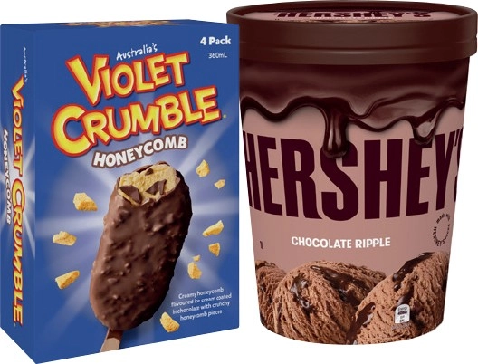 Hershey’s Ice Cream 1 Litre or Reese’s, Violet Crumble Ice Cream 1 Litre or Sticks 4 Pack Selected Varieties