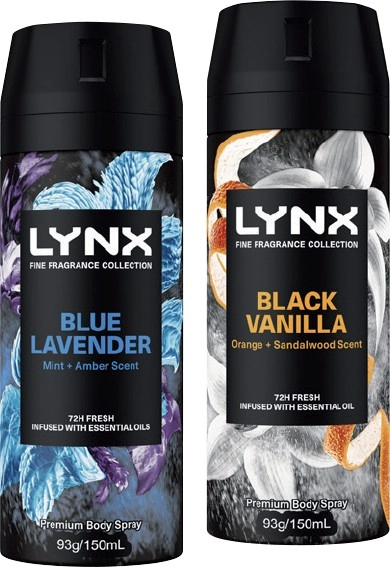 Lynx Fine Fragrance Collection Premium Body Spray 150mL Selected Varieties