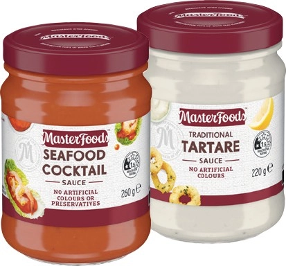 MasterFoods Tartare Sauce 220g, Seafood Cocktail Sauce 260g or Mint Jelly 290g