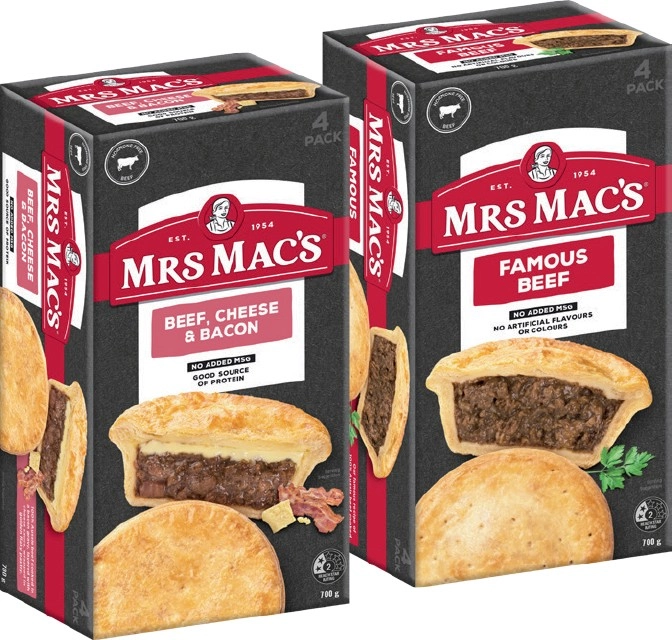 Mrs Mac's Pies or Giant Sausage Rolls 4 Pack Selected Varieties