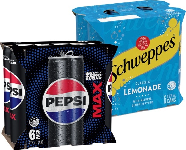 Pepsi, Schweppes or Solo 6x275mL Selected Varieties