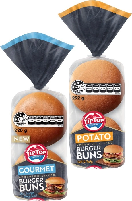 Tip Top Premium Sliced Burger Buns 4 Pack Selected Varieties