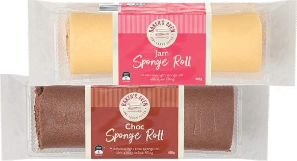 Bakers Oven Jam or Choc Sponge Roll 400g