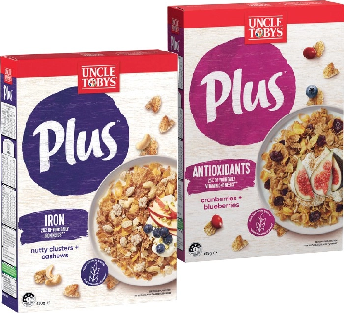 Uncle Tobys Plus Cereal 620-705g Selected Varieties