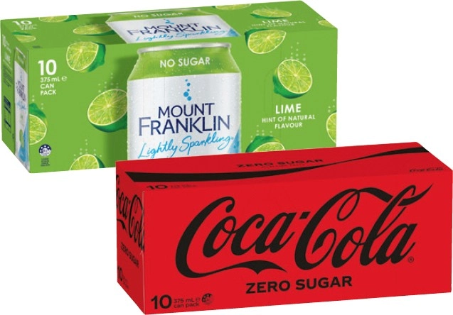 Coca‑Cola, Sprite, Fanta or Mount Franklin Lightly Sparkling Water 10x375mL Selected Varieties