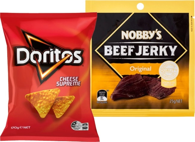 Doritos Corn Chips 150‑170g or Nobby's Beef Jerky 25g Selected Varieties