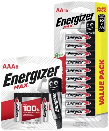 Energizer Max Batteries AA 10 Pack or AAA 8 Pack