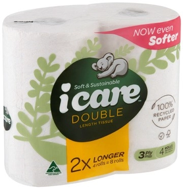 Icare Double Length Toilet Tissue 3 Ply 4 Pack