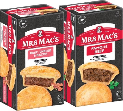 Mrs Mac's Pies or Giant Sausage Rolls 4 Pack Selected Varieties