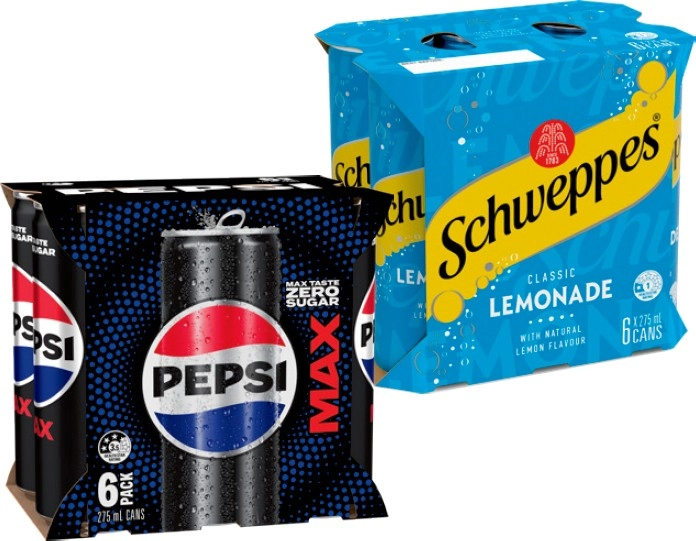 Pepsi, Schweppes or Solo 6x275mL Selected Varieties