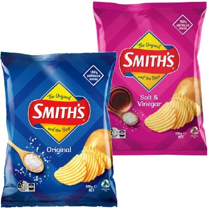 Smith’s Potato Chips 150-175g, Multipack Smith’s or Twisties 6 Pack Selected Varieties