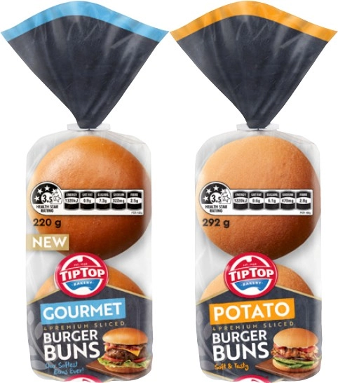 Tip Top Premium Sliced Burger Buns 4 Pack Selected Varieties