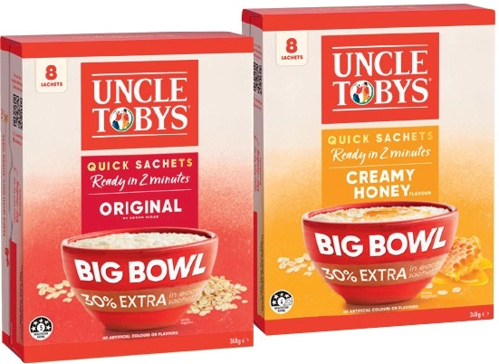 Uncle Tobys Big Bowl Quick Sachets 8 Pack Selected Varieties