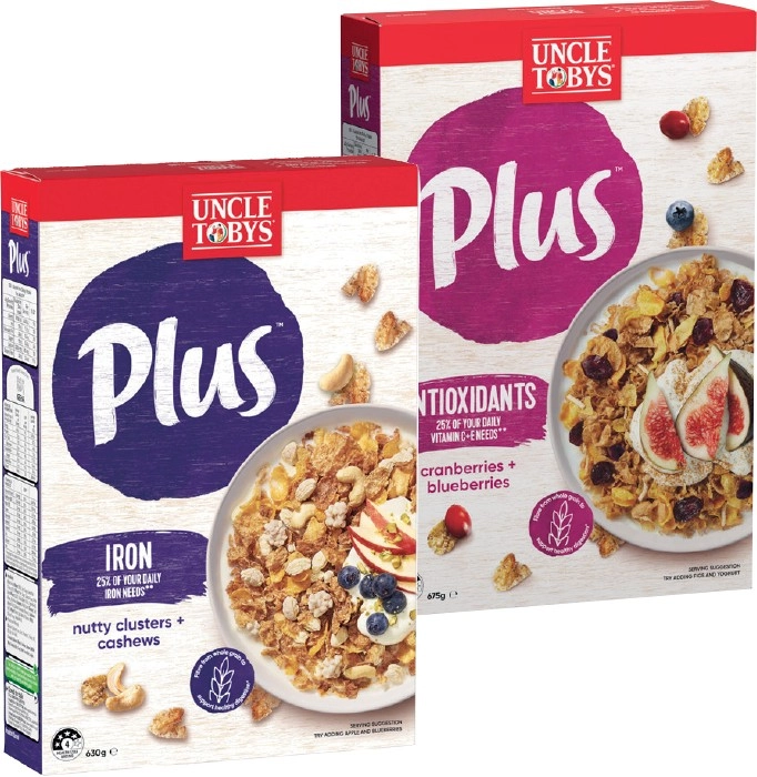 Uncle Tobys Plus Cereal 620-705g Selected Varieties