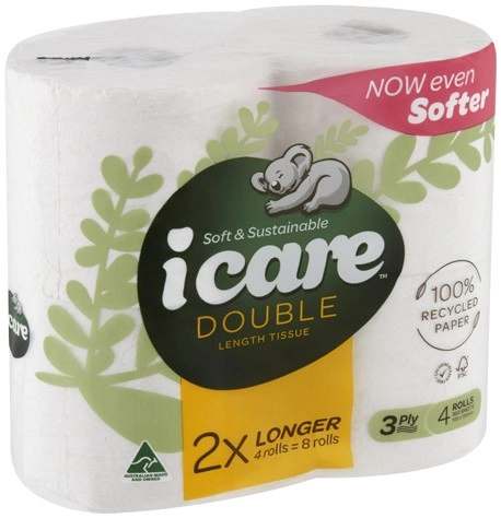 Icare Double Length Toilet Tissue 3 Ply 4 Pack