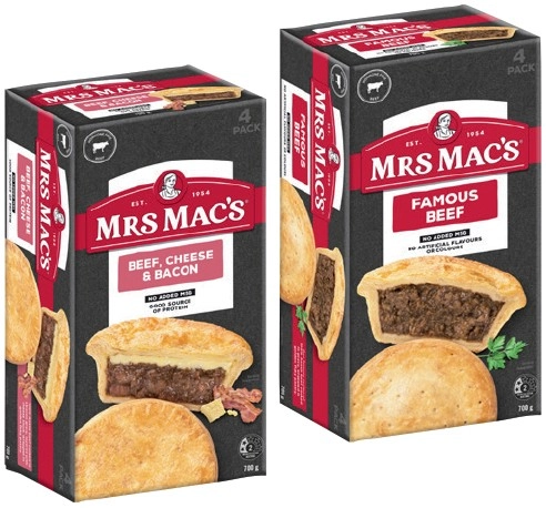 Mrs Mac's Pies or Giant Sausage Rolls 4 Pack Selected Varieties